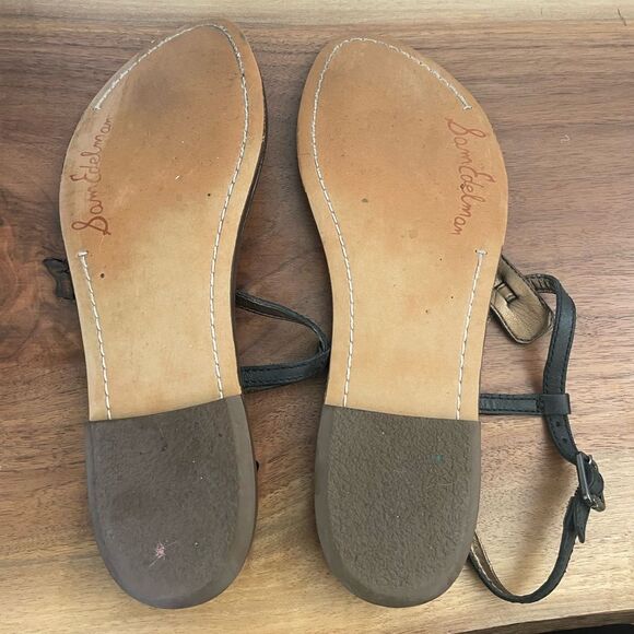 SAM EDELMAN Womens Black Leather T-Strap Flat thong ankle Gigi Sandals size 8 - Picture 7 of 8